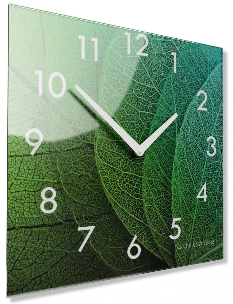 Декоративен стъклен часовник с мотив листа, 30 см
