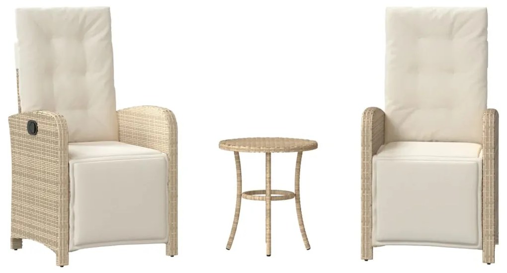 365204 vidaXL Бистро комплект с възглавници 3 части бежов полиратан