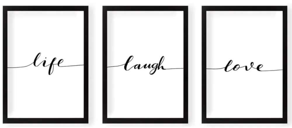 Картини в комплект 3 бр. 24x29 cm Life Laugh Love – Vavien Artwork