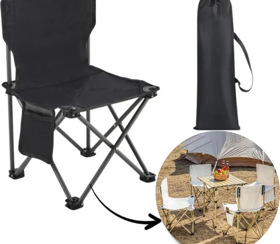 Сгъваем риболовен стол с калъф за съхранение Черен