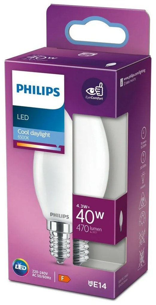 LED крушка Philips E14 470 lm 4,3 W (3,5 x 9,7 cm) (6500 K)