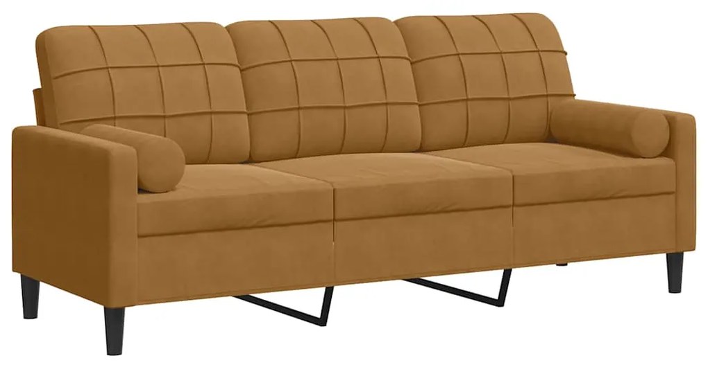 3278236 vidaXL 3-местен диван с декоративни възглавници кафяв 180 см кадифе