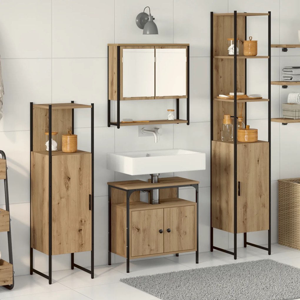 Sonata H Комплект мебели за баня от 4 части Дъб Artisan Инженерна дървесина