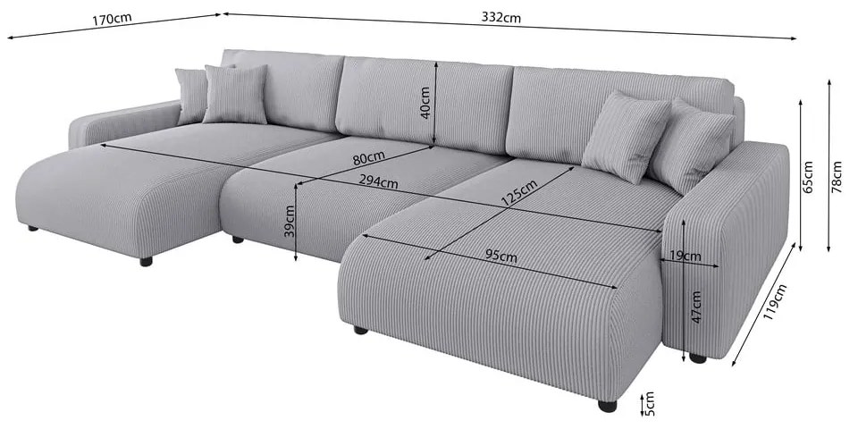 Светлосив ъглов диван с място за съхранение от рипсено кадифе Sara – Ropez