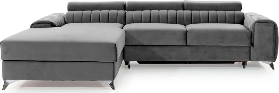 Сив кадифен разтегателен ъглов диван с място за съхранение (ляв ъгъл) Grayson – ELTAP