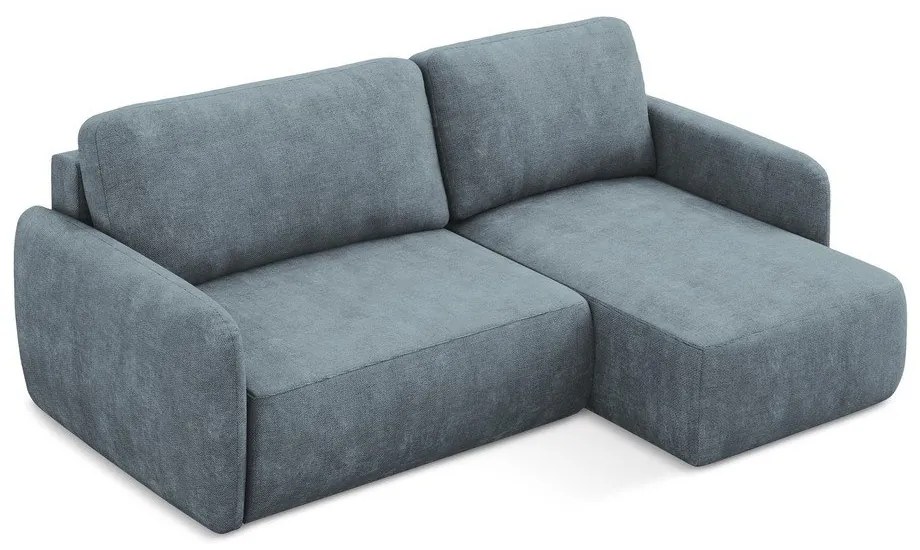 Сиво-син шенилов разтегателен ъглов диван с място за съхранение (десен ъгъл) Lilo – Makamii