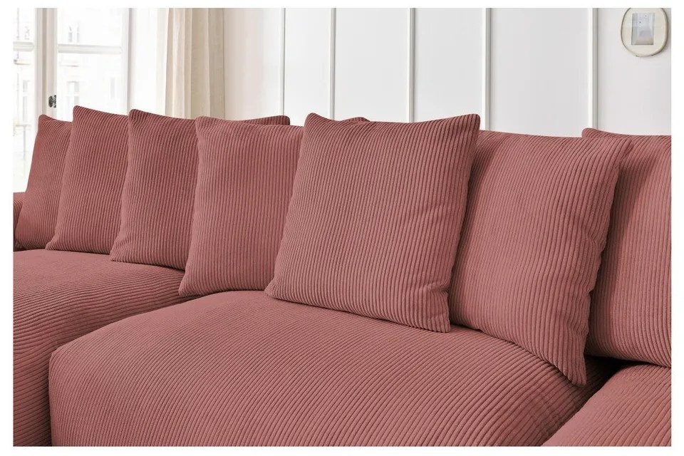 Светлорозов ъглов диван от рипсено кадифе Voltaire – Bobochic Paris