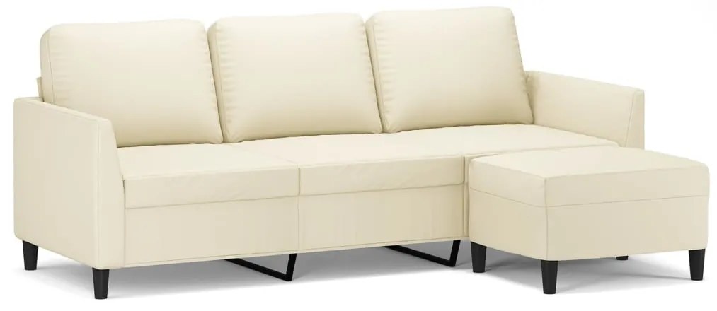 3201123 vidaXL 3-местен диван с табуретка, кремав, 180 см, изкуствена кожа