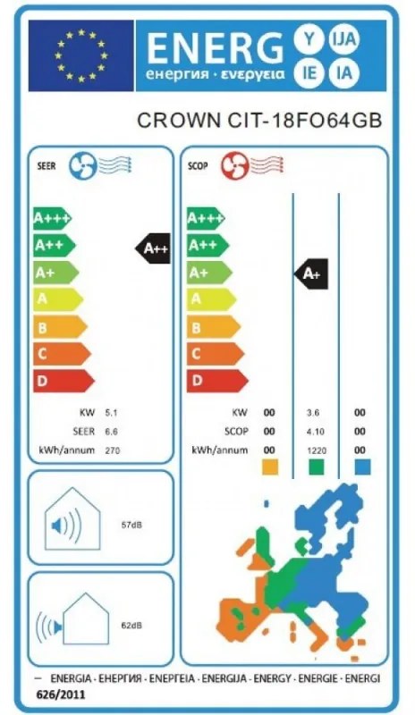 Климатик инверторен Crown CIT-18FO64GB, 18000 охл/отопление BTU, A++, Бял