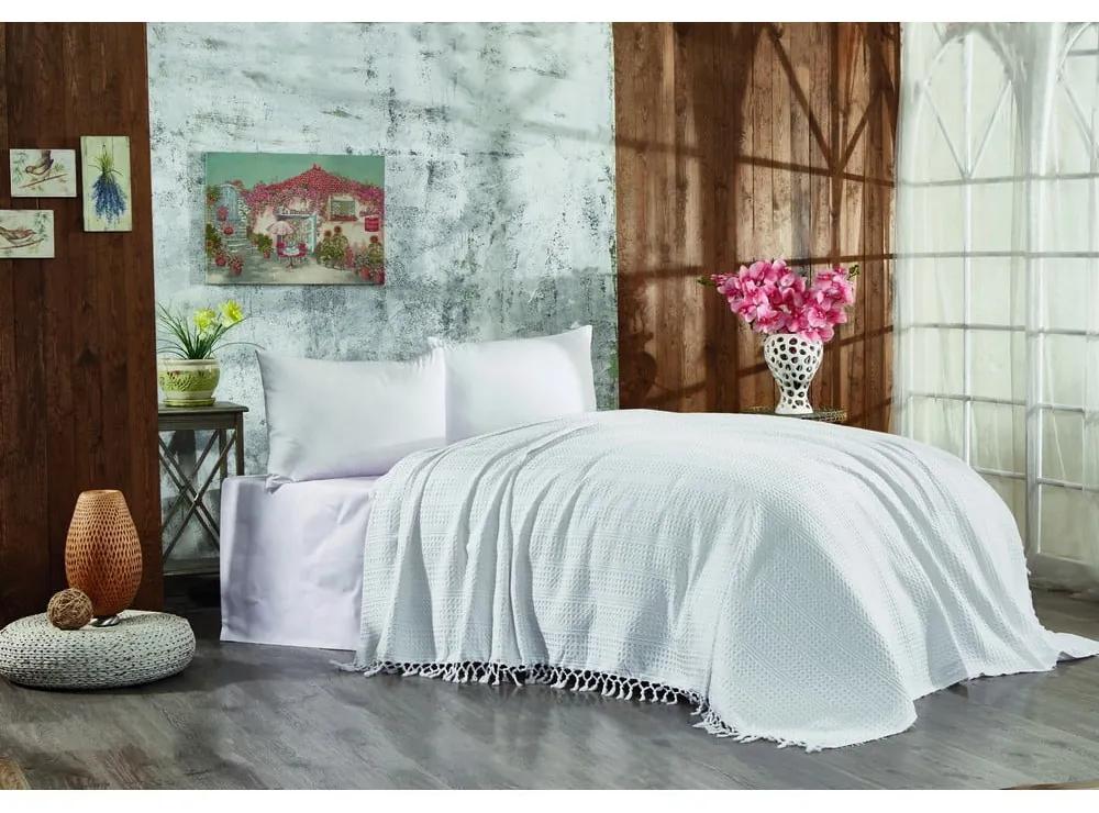 Бяла памучна покривка за двойно легло 220x240 cm Lotus - Mijolnir