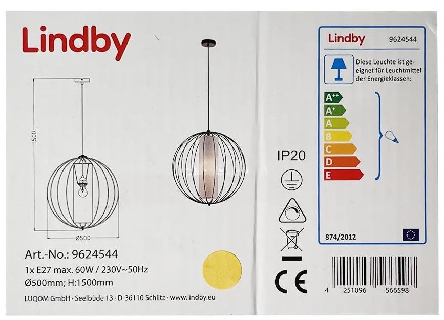 Lindby - Пендел KORIKO 1xE27/60W/230V