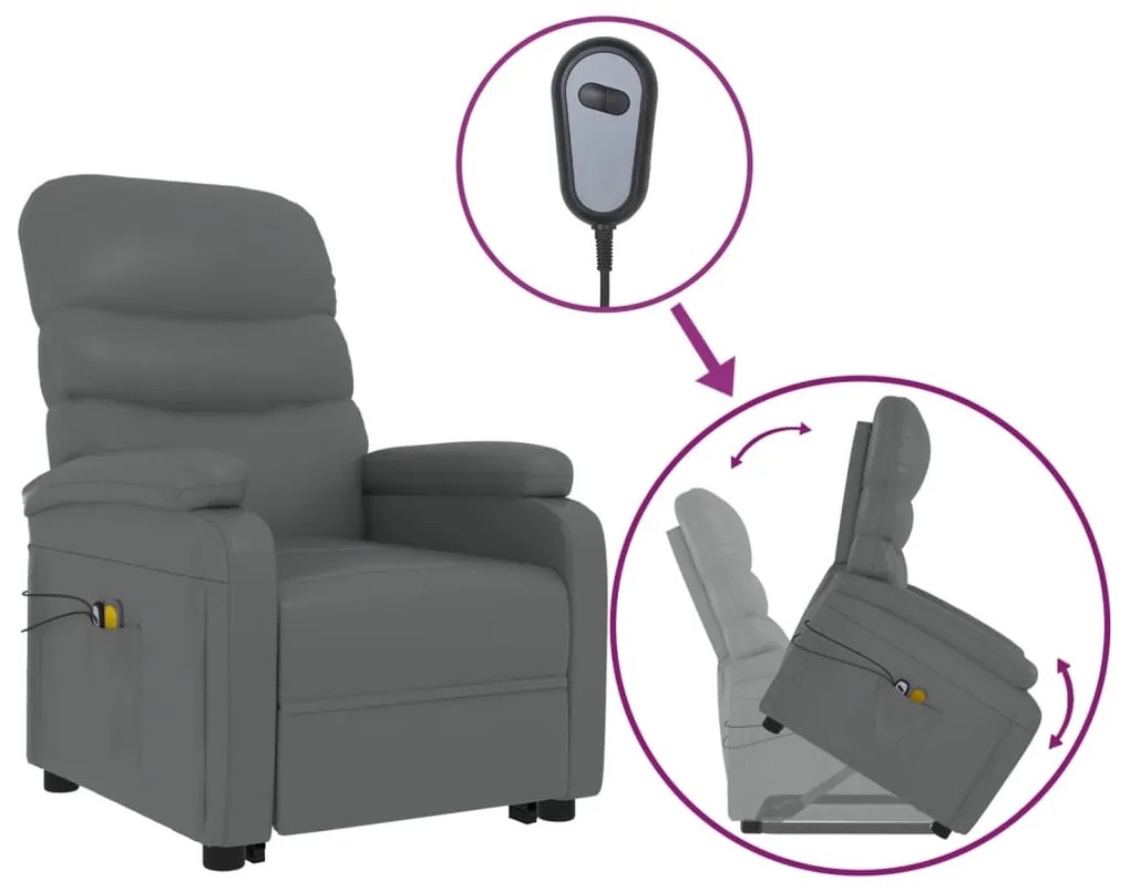 321286 vidaXL Изправящ масажен стол, антрацит, изкуствена кожа