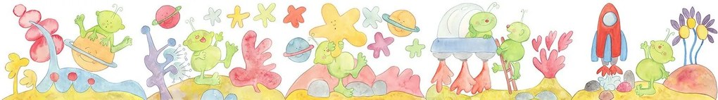 декоратвна самозалепваща се бордюра за стена Green Aliens
