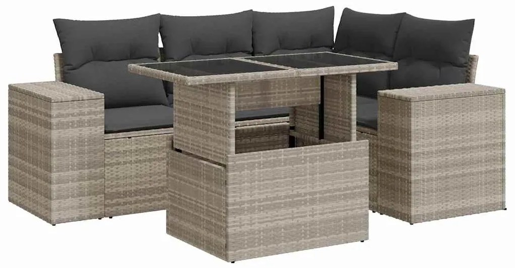 3326793 vidaXL Градински комплект с възглавници, 5 части, светлосив полиратан