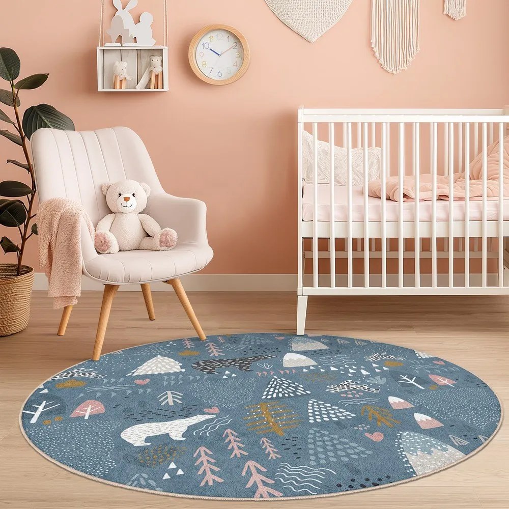 Син детски килим подходящ за пране ø120 cm Forest Land – Mila Home