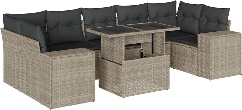 3269042 vidaXL Градински комплект с възглавници, 8 части, светлосив полиратан