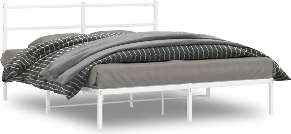 355417 vidaXL Метална рамка за легло с горна табла, бяла, 160x200 см