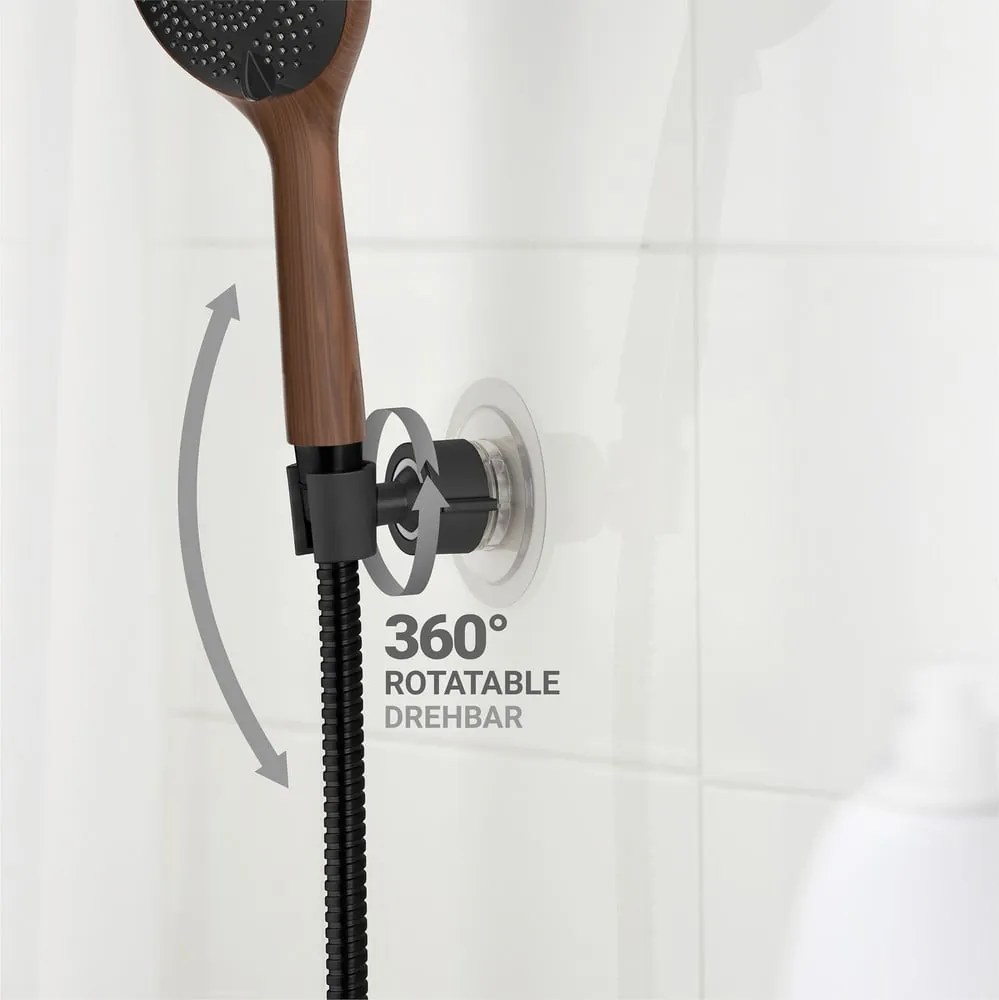 Черен пластмасов държач за душ слушалка без пробиване Libertà – Wenko