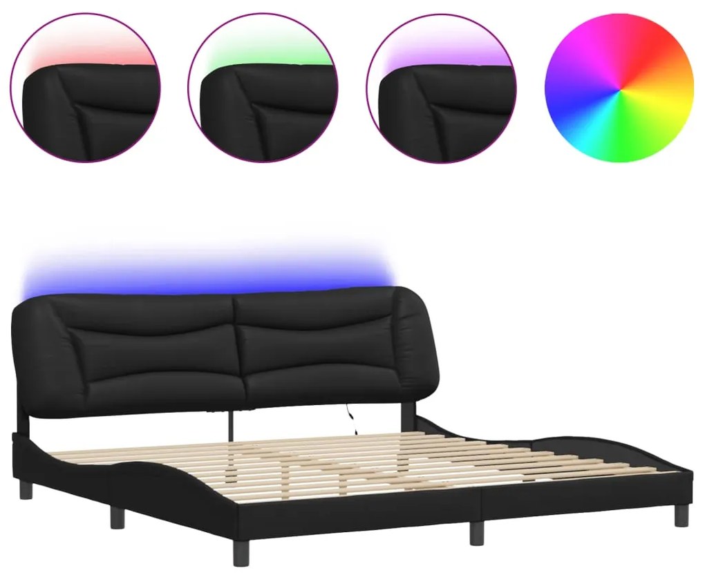 3213955 vidaXL Рамка за легло с LED без матрак Hvar, черна, 200x200 см