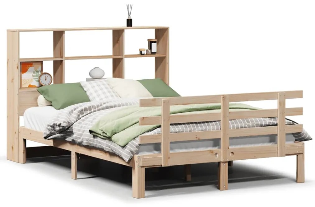 3322749 vidaXL Легло с етажерка за книги, без матрак, 140x190 см, бор масив