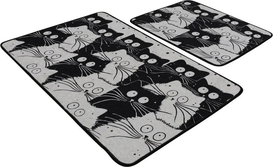 Черни/сиви килими за баня в комплект 2 бр. 60x100 cm White Cats – Foutastic