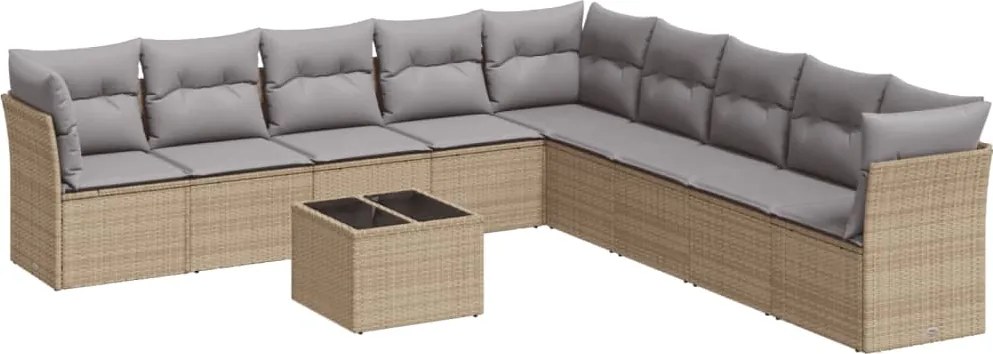 3249628 vidaXL Градински диван с възглавници, 10 части, бежов полиратан