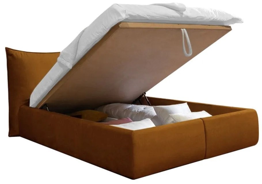 Жълто тапицирано двойно легло с решетка и място за съхранение 180x200 cm Jade - Bobochic Paris