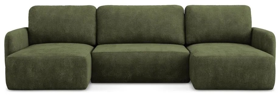 Зелен шенилов разтегателен ъглов диван с място за съхранение (U форма) Lilo – Makamii
