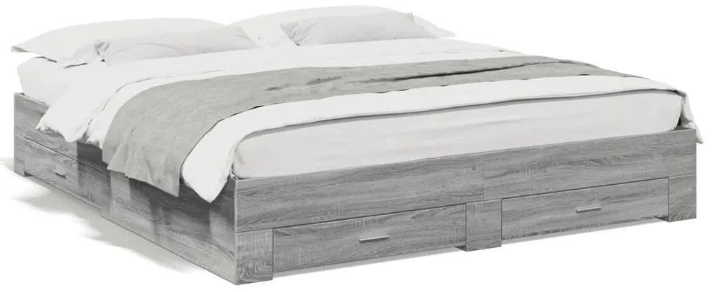 3280361 vidaXL Рамка за легло с чекмеджета, сив сонома, 200x200 см