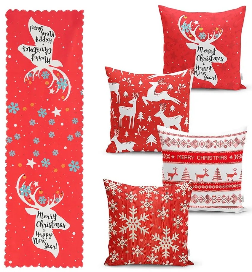 Комплект от 4 коледни калъфки за възглавници и покривка за маса Joy - Minimalist Cushion Covers