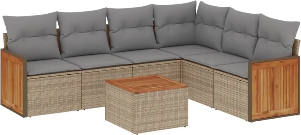 3260092 vidaXL Градински диван с възглавници, 7 части, бежов полиратан