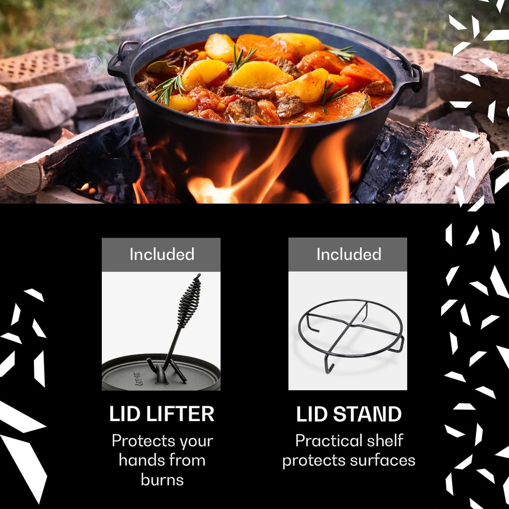 Klarstein Galloway, чугунен съд, 7.6,0 тенджера за барбекю, обгорен, чугун, размер L / 7.6 qt / 7,2 л