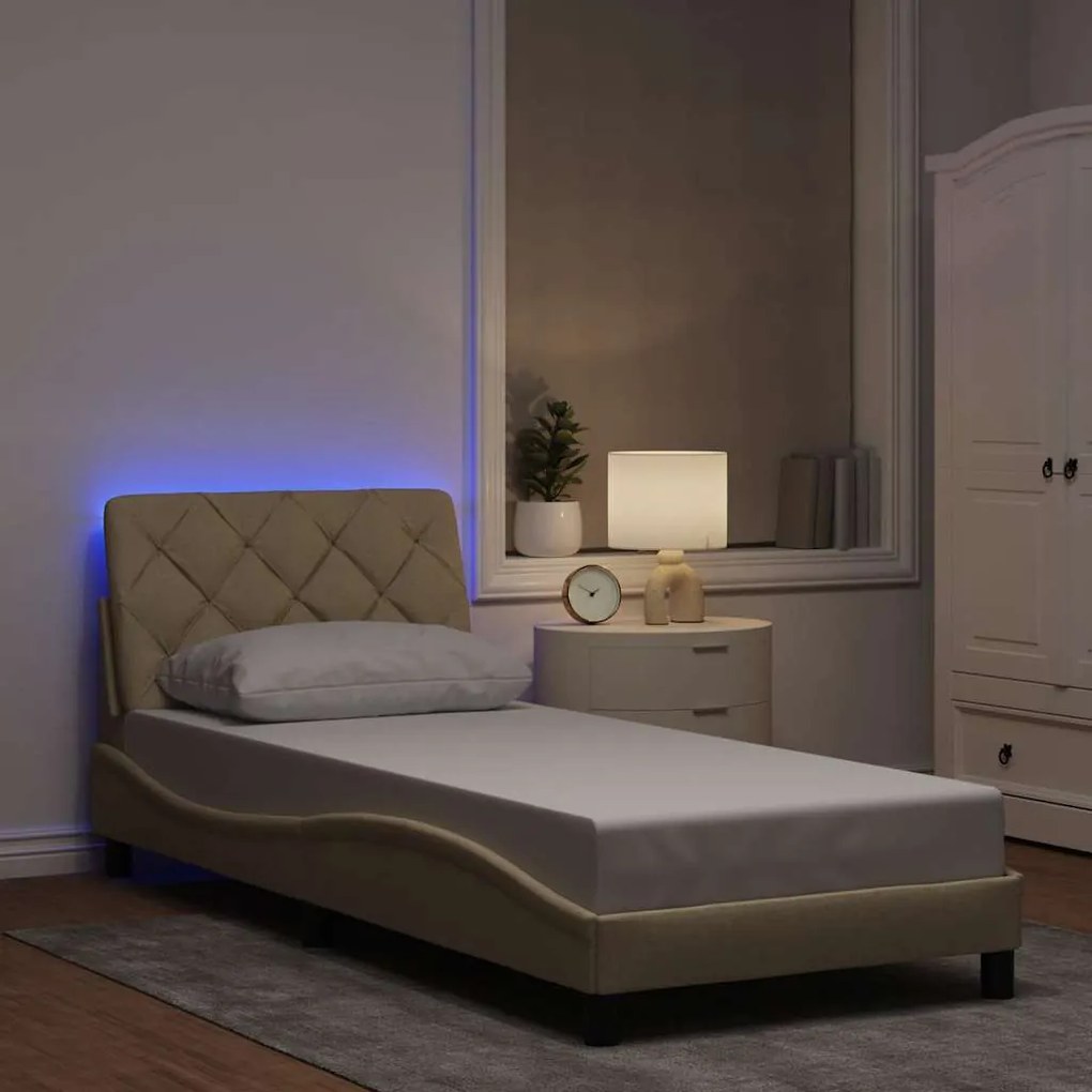 3310634 vidaXL Рамка за легло с LED без матрак кремава 80x200 см плат