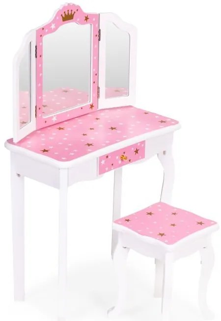 Детска козметична масичка с тройно огледало и табуретка