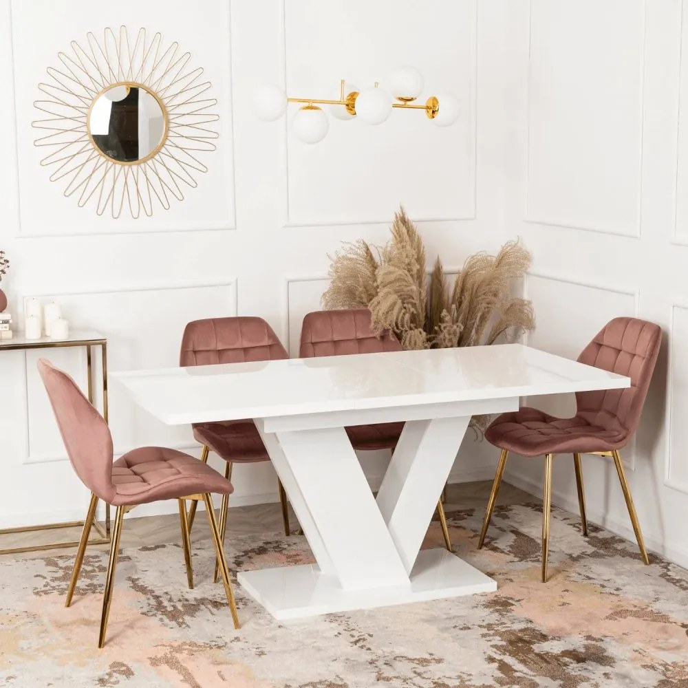 Сгъваема маса за хранене CLARK - бял гланц, 120-160 cm