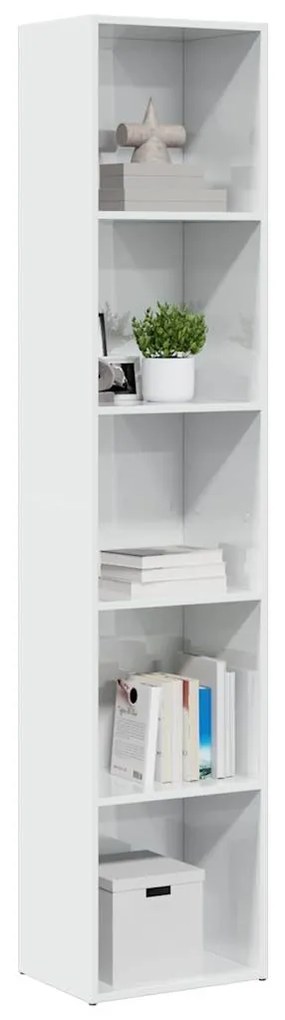 858313 vidaXL Библиотека, бял гланц, 40x30x189 см, инженерно дърво