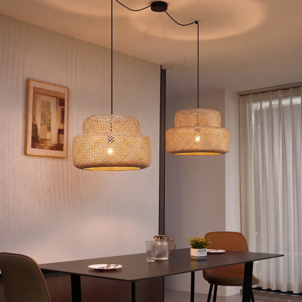 Японски висящ абажур черен с бамбук 2-светлинен - Kea