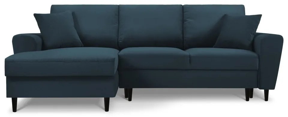 Тъмносин разтегателен ъглов диван с място за съхранение от рипсено кадифе (ляв ъгъл) Kyoto – Cosmopolitan Design