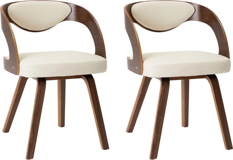 283102 vidaXL Трапезни столове, 2 бр, кремави, извито дърво и изкуствена кожа