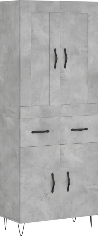 3199909 vidaXL Висок шкаф, бетонно сив, 69,5x34x180 см, инженерно дърво