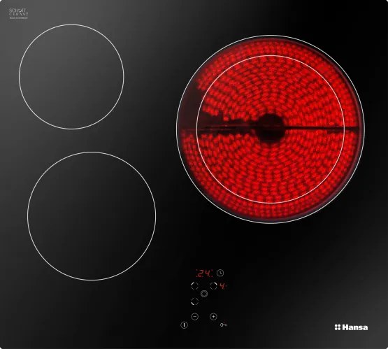 Стъклокерамичен плот Hansa BHC66206,  Сензорно управление, 3 нагревателни зони и 1 разширена