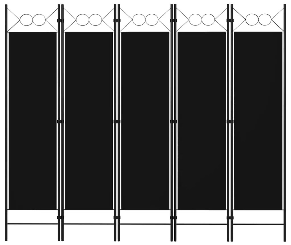 Sonata Параван за стая, 5 панела, черен, 200x180 см