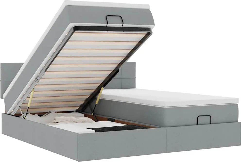 3311987 vidaXL Османска легло с матраци, светлосиво, 160x200 см, плат