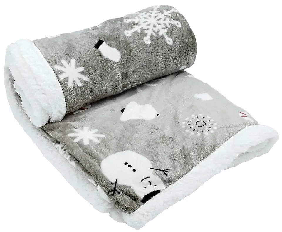 Сиво одеяло с коледен мотив от шерпа 150x200 cm Snowman – My House