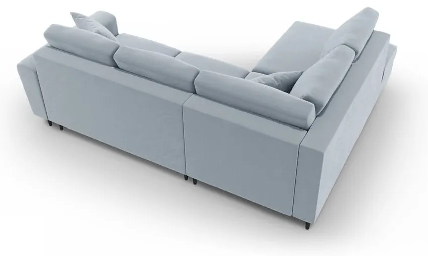 Светлосин кадифен разтегателен ъглов диван с място за съхранение (ляв ъгъл/L форма) Kyoto – Cosmopolitan Design