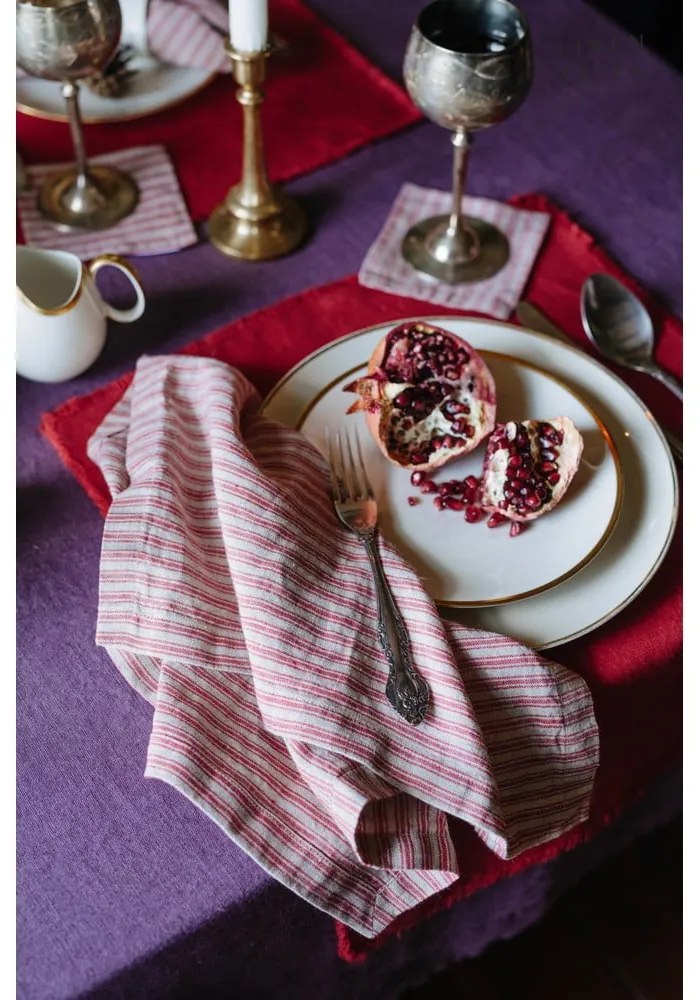 Подложки в червено-природен цвят в комплект от 4 броя - Linen Tales