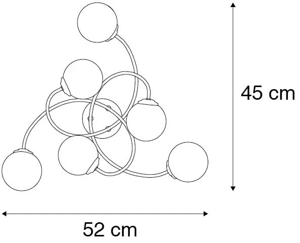 Модерна таванна лампа черна 6-лампа с димно стъкло - Атина