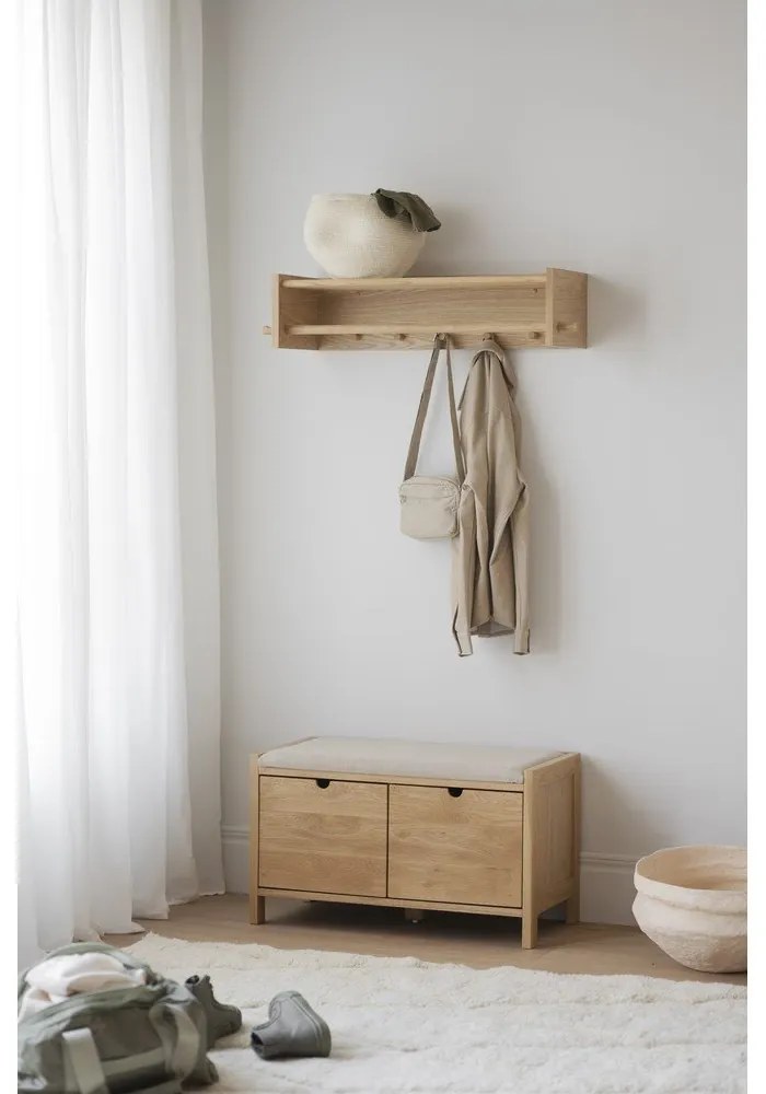 Стенна закачалка с рафт, изработена от дъбова дървесина в естествен цвят Hillmond - Rowico