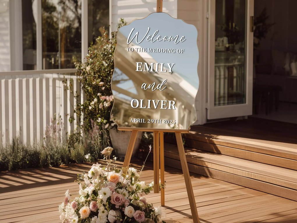 Персонализиран стикер за огледало S50 – Welcome to the wedding of... 43x70