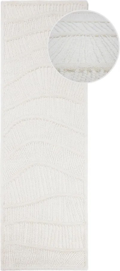 Бяла ръчно изработена пътека със смес от вълна 80x230 cm Sculptured Wave – Flair Rugs